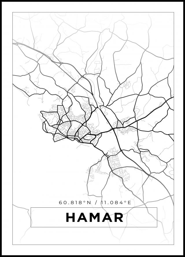Kort - Hamar - Hvid Plakat