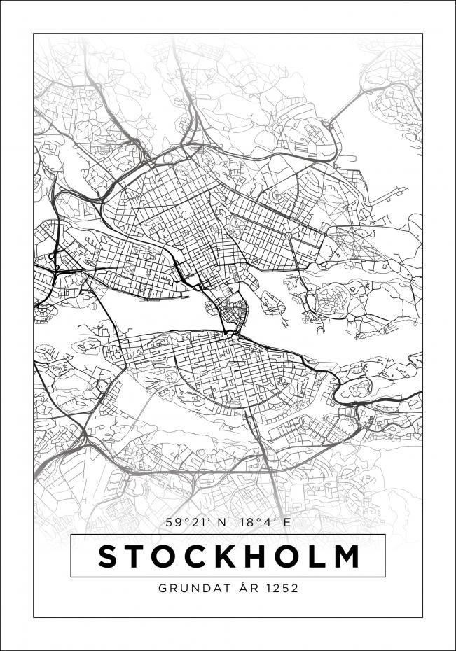 Kort - Stockholm - Hvid Plakat