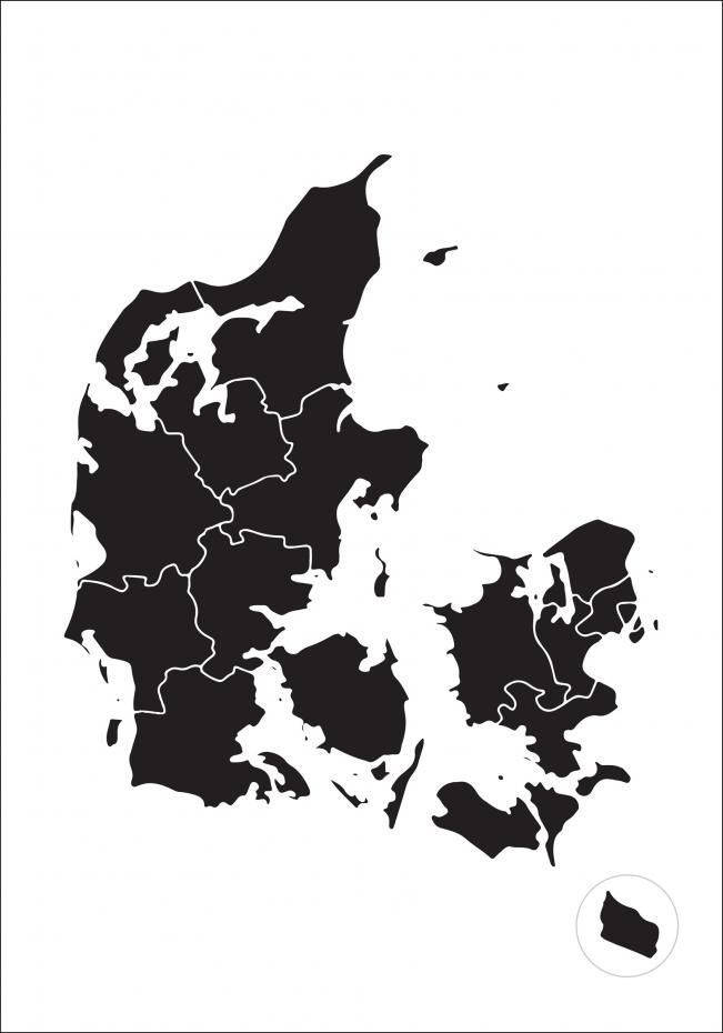 Kort - Danmark - Sort Plakat