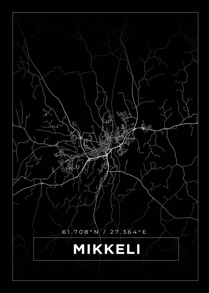 Kort - Mikkeli - Sort Plakat