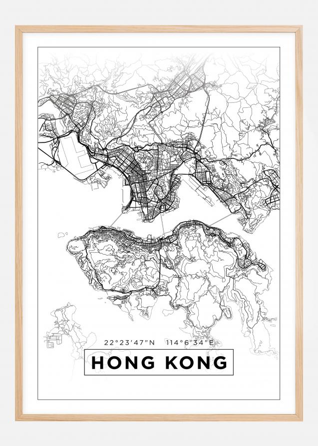Kort - Hong Kong - Hvid Plakat