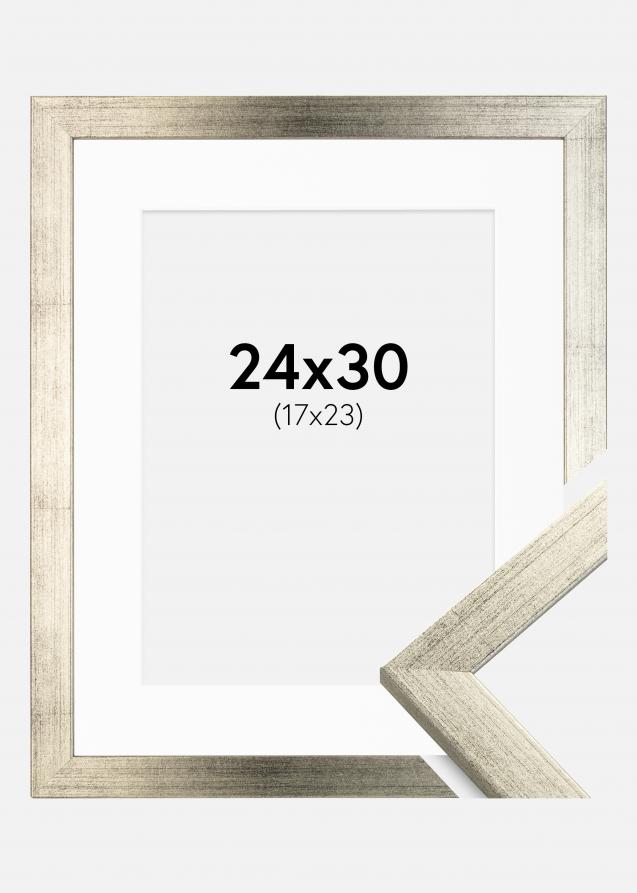 Ramme Stilren Sølv 24x30 cm - Passepartout Hvid 18x24 cm