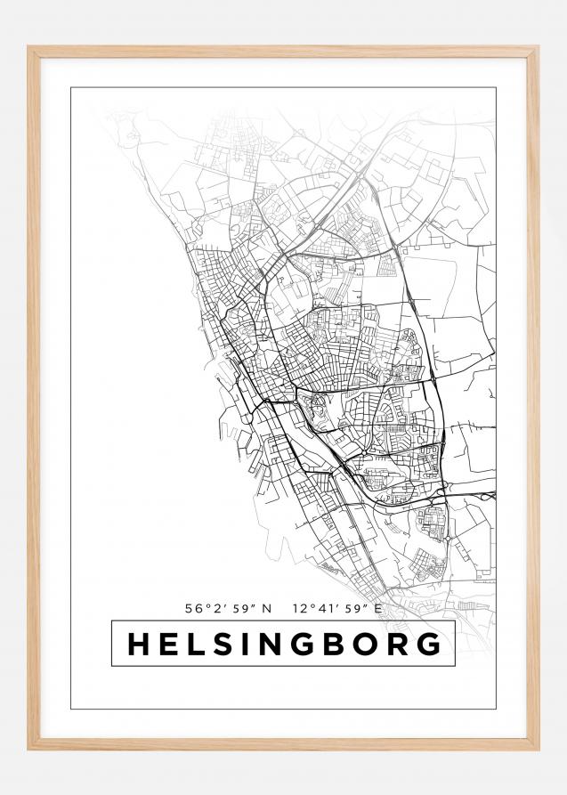 Kort - Helsingborg - Hvid Plakat
