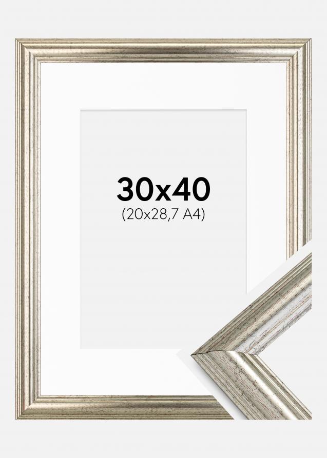 Ramme Västkusten Sølv 30x40 cm - Passepartout Hvid 21x29,7 cm (A4)