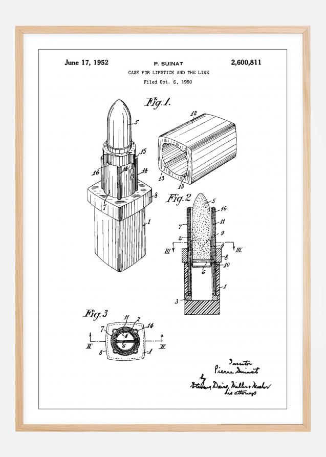 Patenttegning - Læbestift - Hvid Plakat