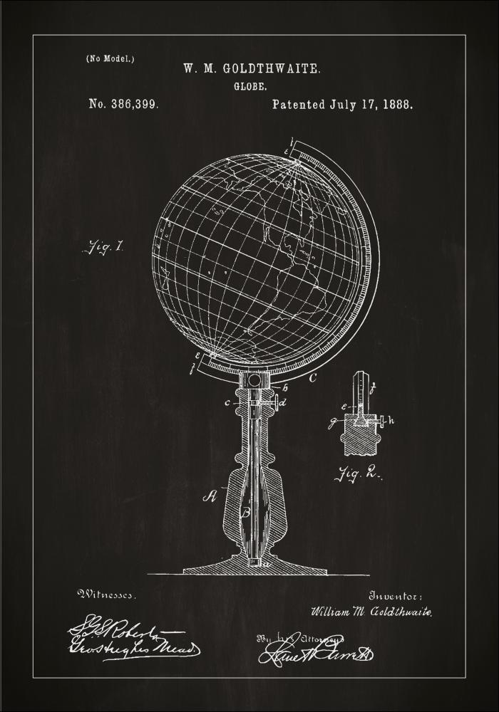 Patenttegning - Jordglobe - Sort Plakat