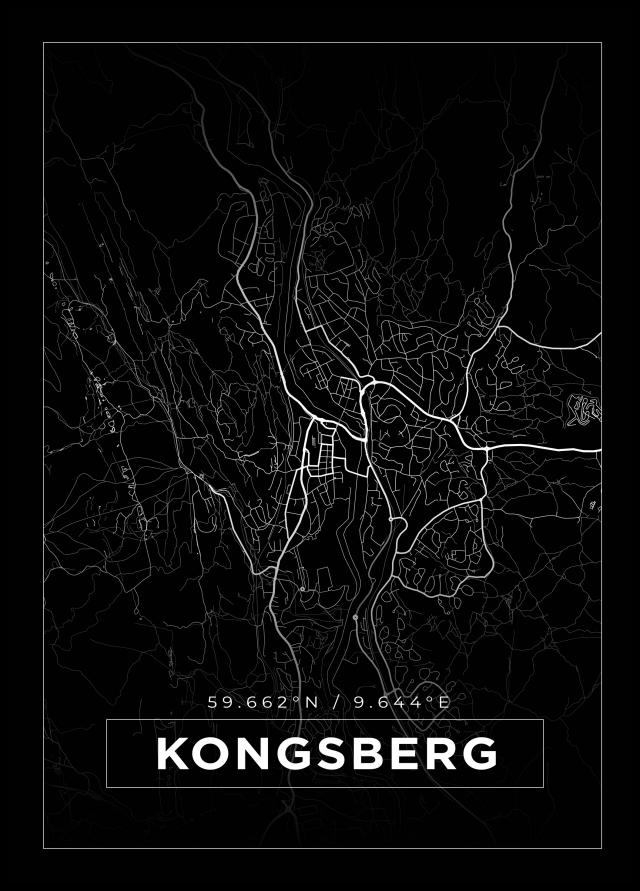 Kort - Kongsberg - Sort Plakat