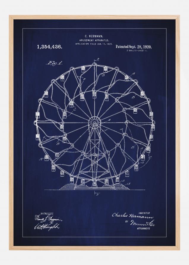 Patenttegning - Pariserhjul - Blå Plakat