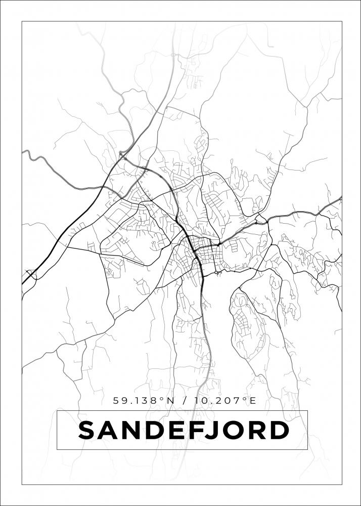 Kort - Sandefjord - Hvid Plakat