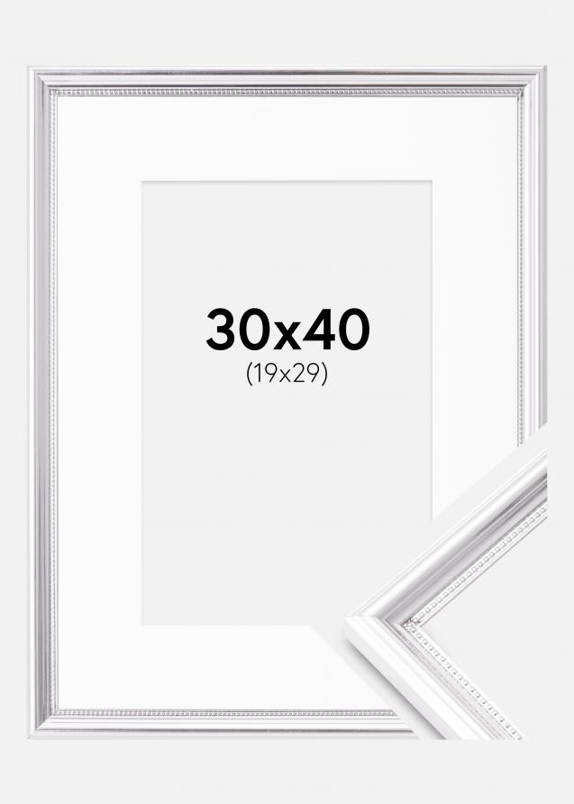 Ramme Gala Sølv 30x40 cm - Passepartout Hvid 20x30 cm