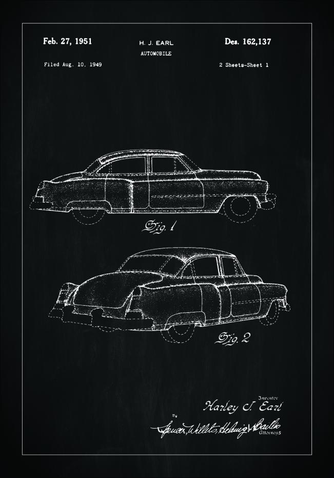 Patenttegning - Cadillac I - Sort Plakat