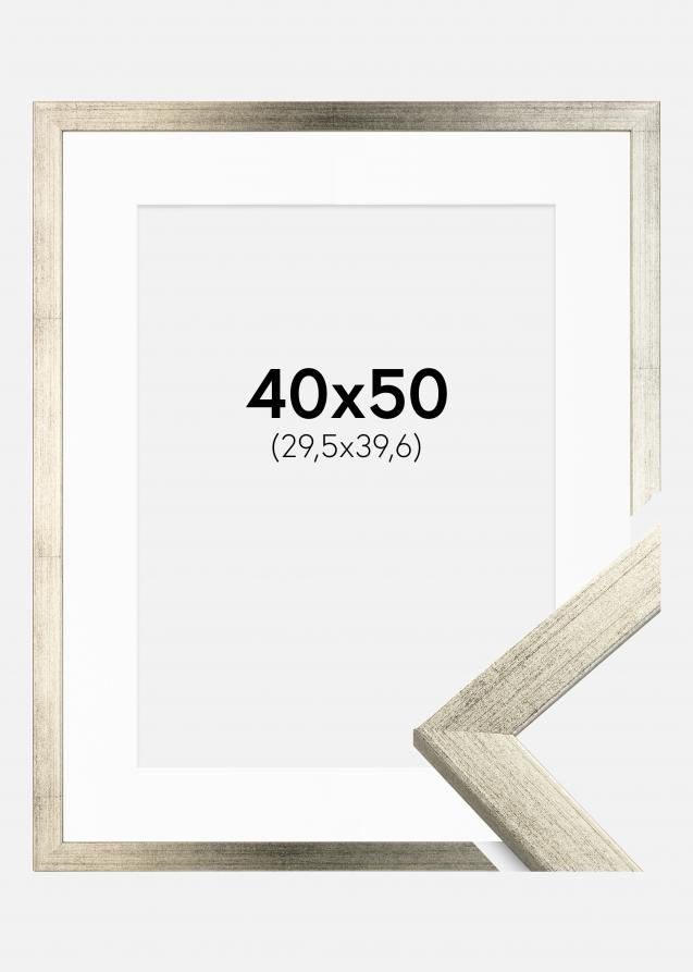 Ramme Stilren Sølv 40x50 cm - Passepartout Hvid 12x16 inches