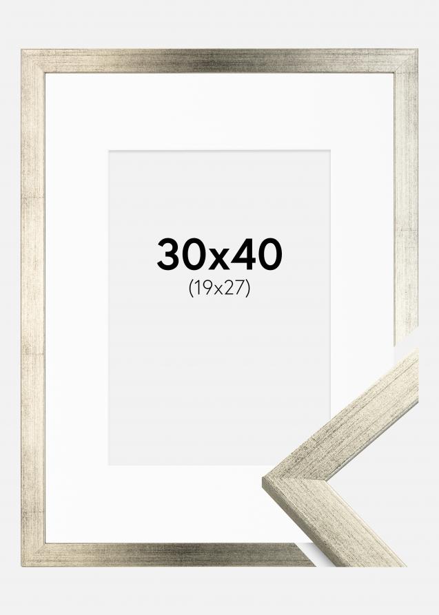 Ramme Stilren Sølv 30x40 cm - Passepartout Hvid 20x28 cm