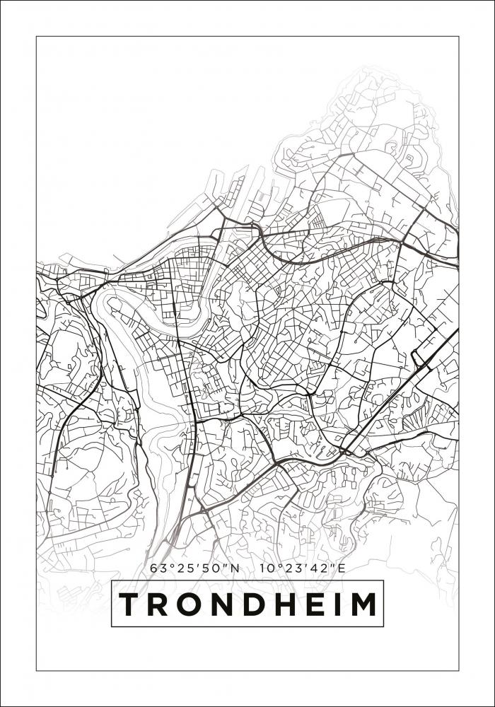 Kort - Trondheim - Hvid Plakat