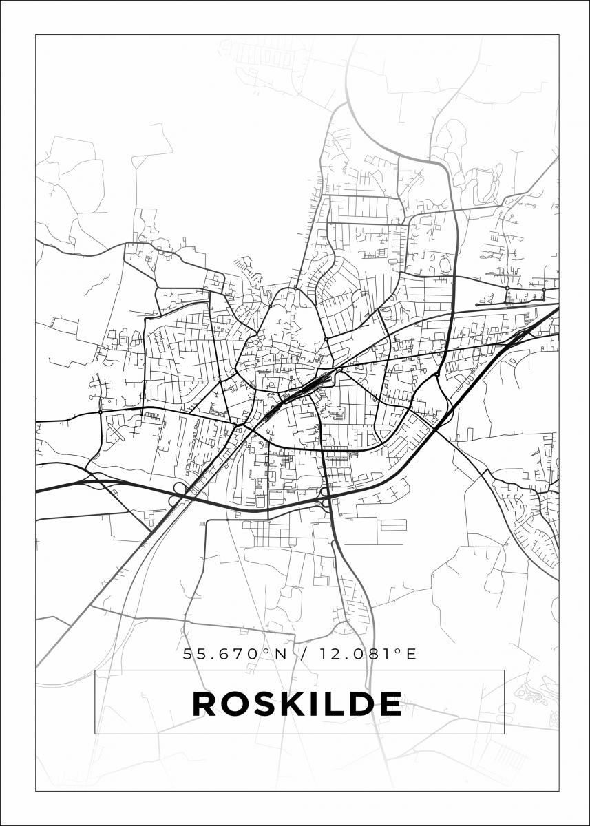 Kort - Roskilde - Hvid Plakat her -