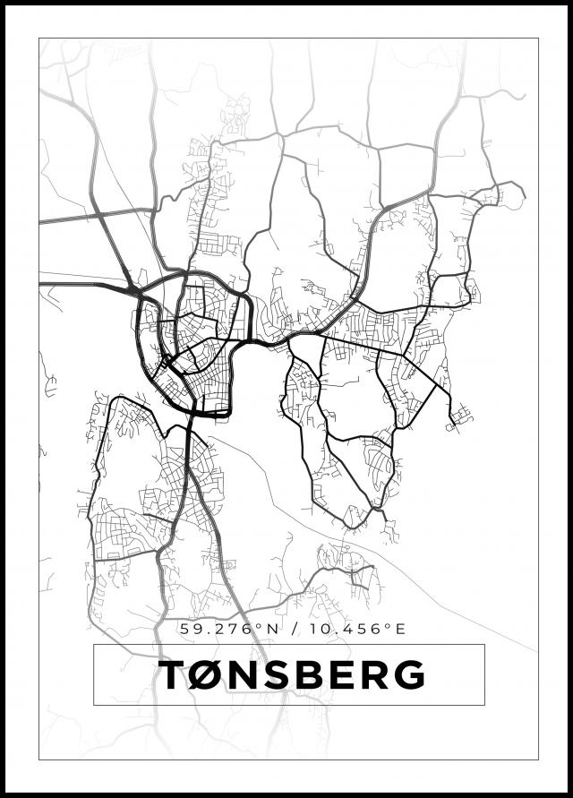 Kort - Tønsberg - Hvid Plakat