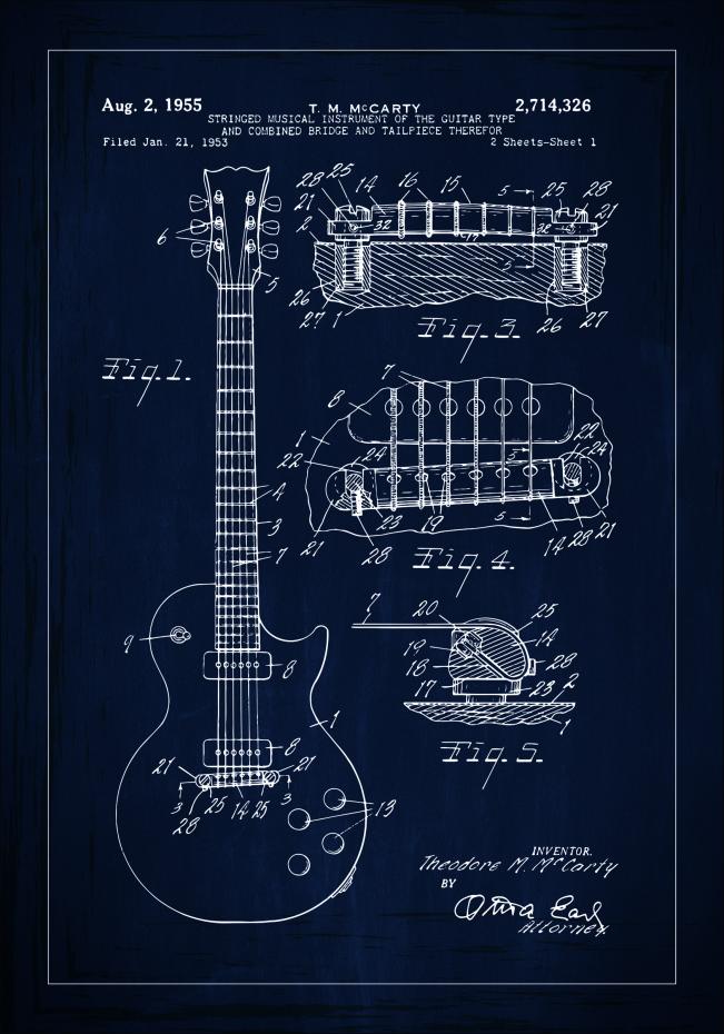 Patenttegning - El-guitar I - Bl Plakat