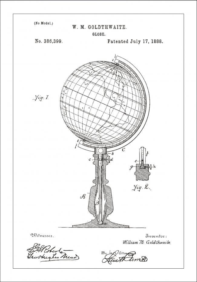 Patenttegning - Jordglobe - Hvid Plakat