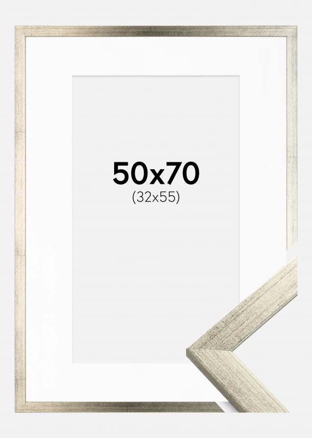 Ramme Stilren Sølv 50x70 cm - Passepartout Hvid 33x56 cm