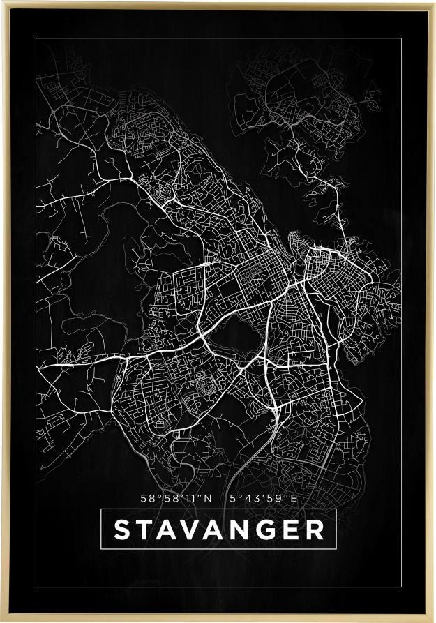 Kort - Stavanger - Sort Plakat