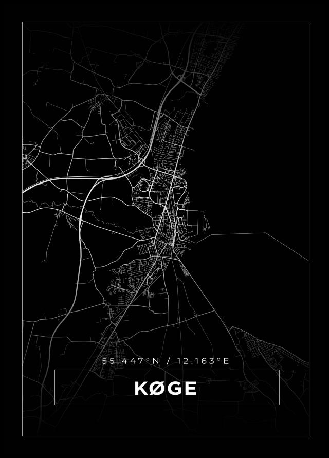 Kort - Køge - Sort Plakat