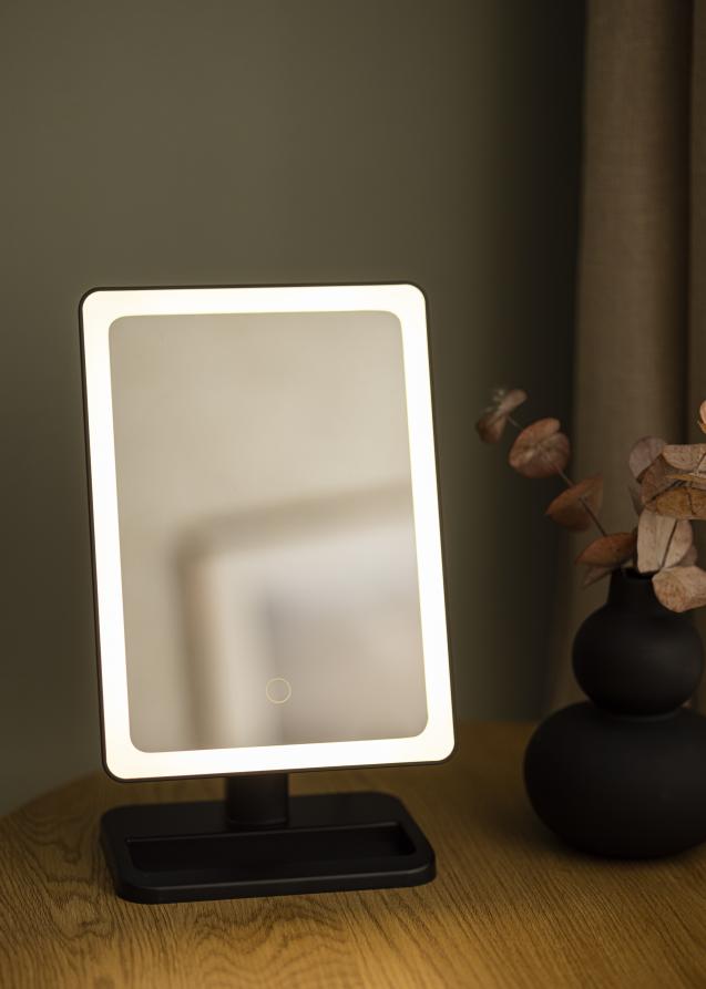 KAILA Makeupspejl LED Strip med Bluetoothhøjtaler Sort 18x30 cm
