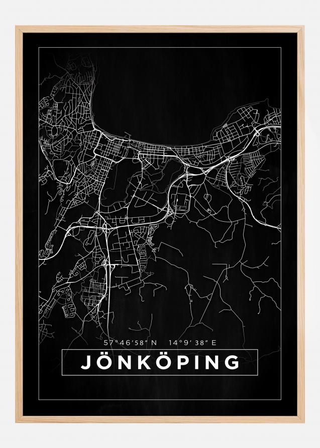 Kort - Jönköping - Sort Plakat