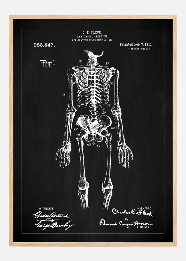 Patenttegning - Skelet I - Sort Plakat