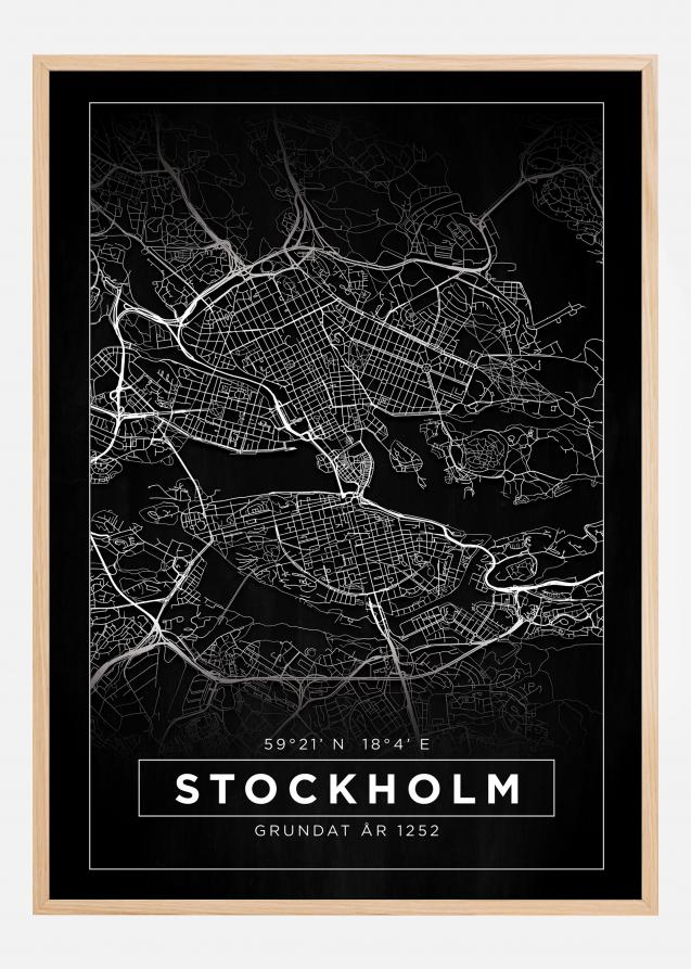 Kort - Stockholm - Sort Plakat