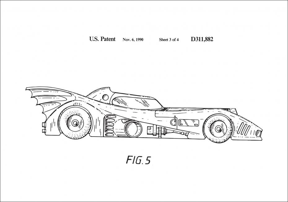 Patenttegning - Batman - Batmobile 1990 III Plakat
