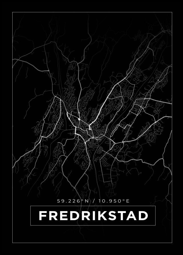 Kort - Fredrikstad - Sort Plakat