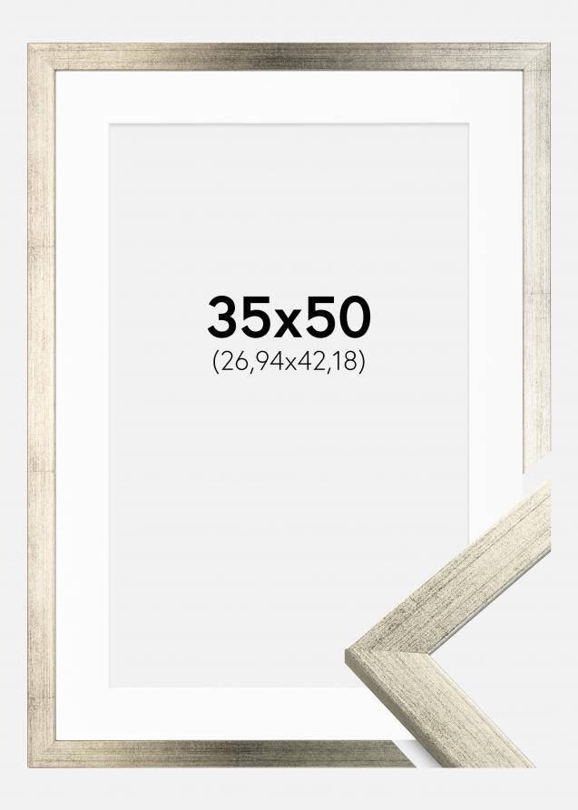 Ramme Stilren Sølv 35x50 cm - Passepartout Hvid 11x17 inches