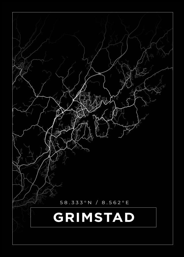 Kort - Grimstad - Sort Plakat