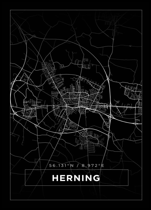 Kort - Herning - Sort Plakat