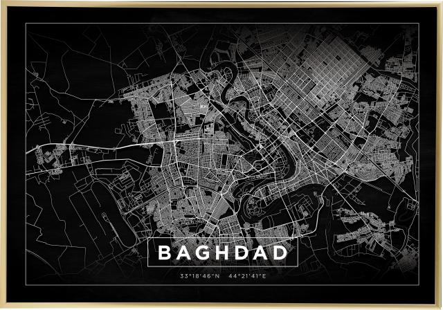 Kort - Baghdad - Sort Plakat