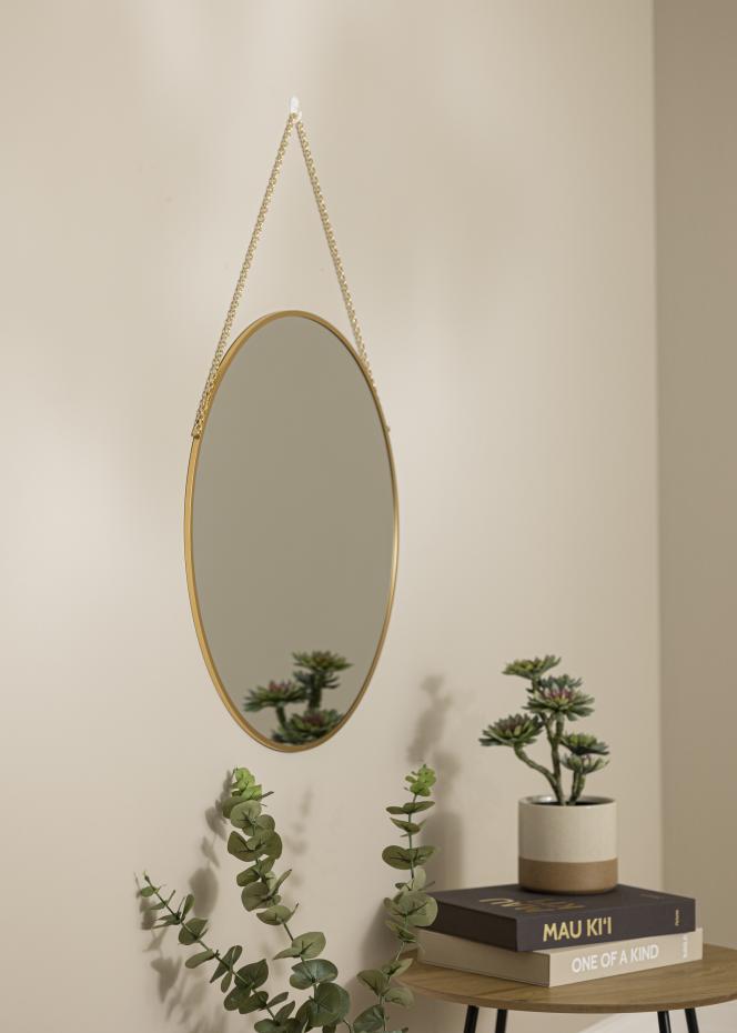 Rundt Spejl Modern Guld 61 cm 