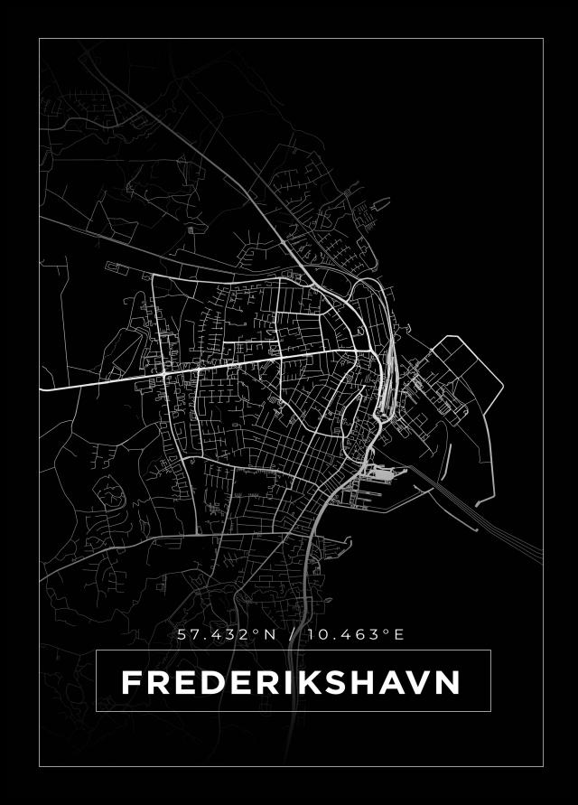 Kort - Frederikshavn - Sort Plakat