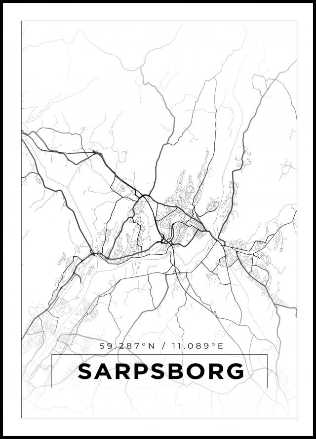 Kort - Sarpsborg - Hvid Plakat