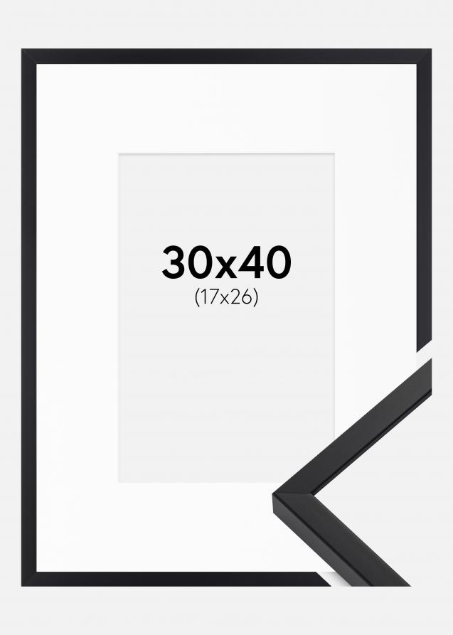 Ramme E-Line Sort 30x40 cm - Passepartout Hvid 18x27 cm