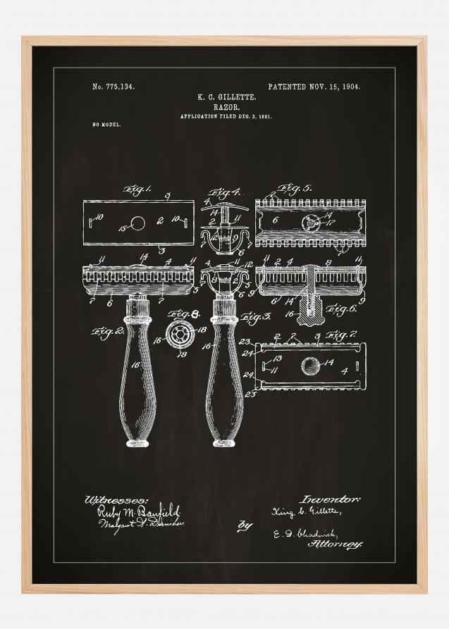 Patenttegning - Barberskraber - Sort Plakat