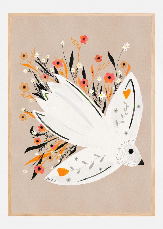 Seagull in Flowers illustration Plakat