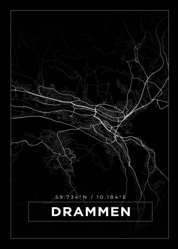 Kort - Drammen - Sort Plakat