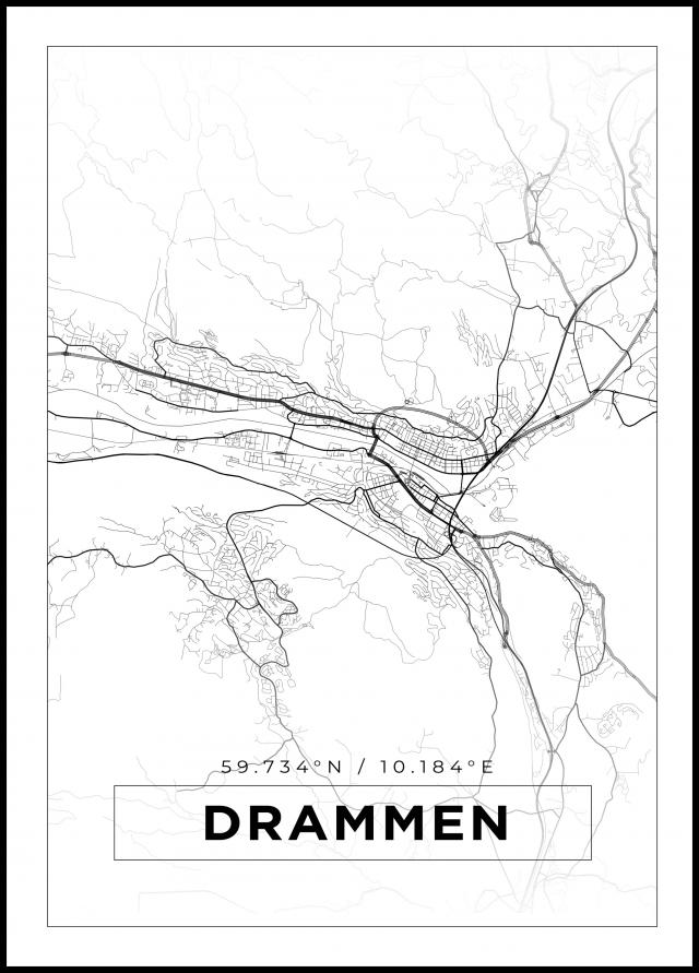 Kort - Drammen - Hvid Plakat