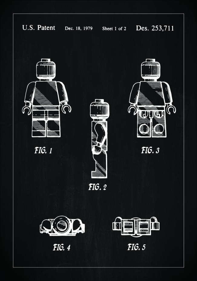 Patenttegning - Lego I - Sort Plakat