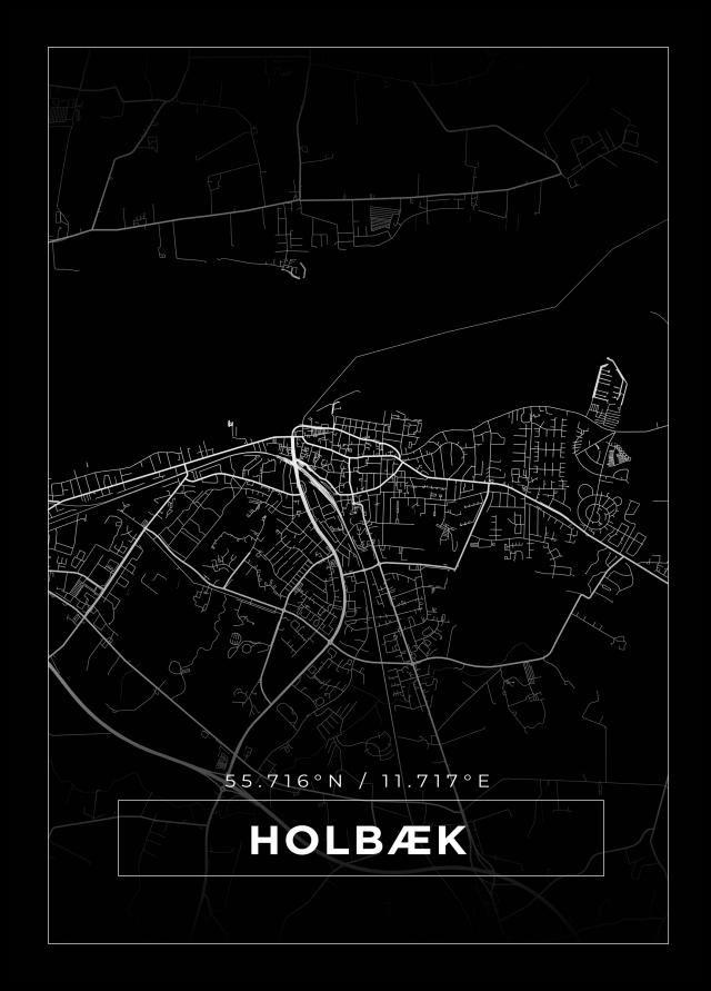 Kort - Holbæk - Sort Plakat