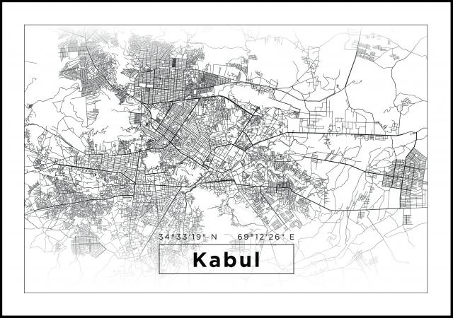 Kort - Kabul - Hvid Plakat