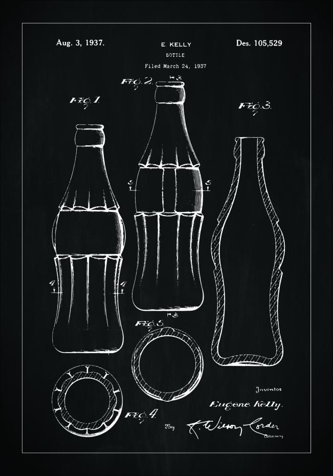 Patenttegning - Coca Cola flaske - Sort Plakat