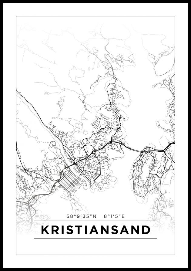 Kort - Kristiansand - Hvid Plakat