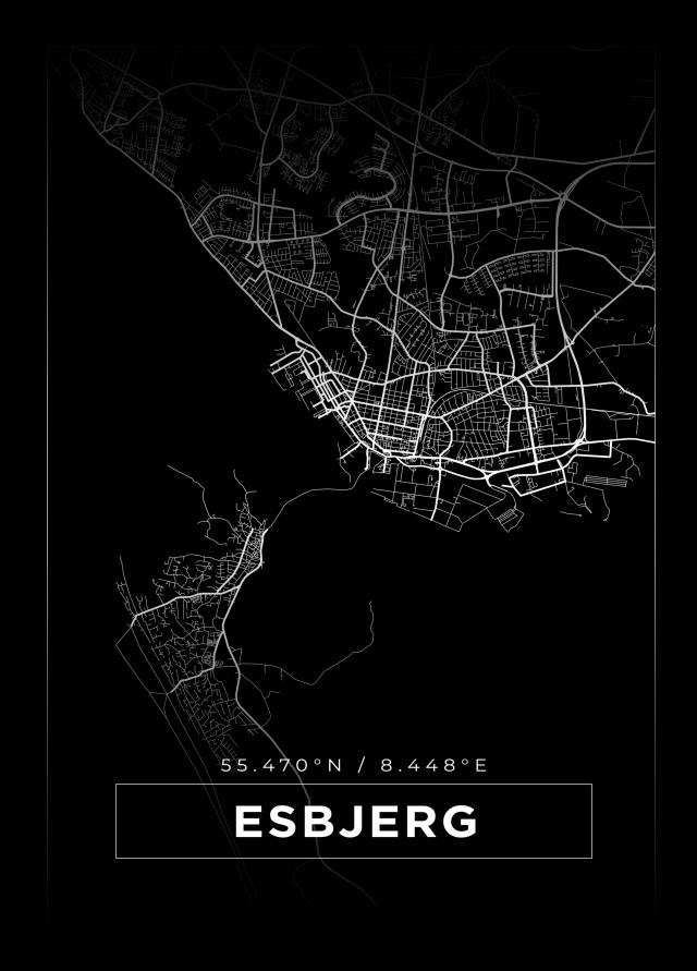 Kort - Esbjerg - Sort Plakat