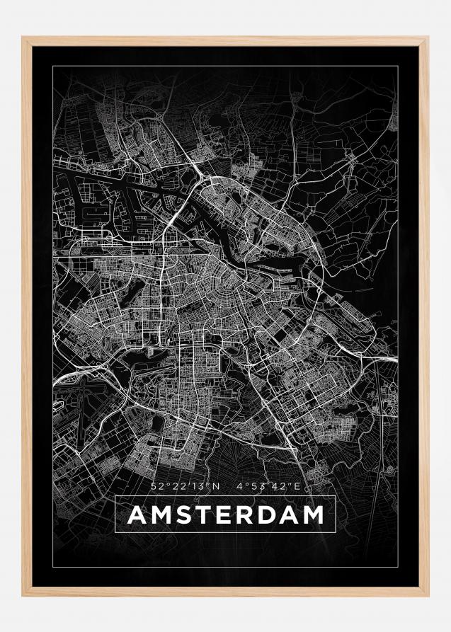 Kort - Amsterdam - Sort Plakat